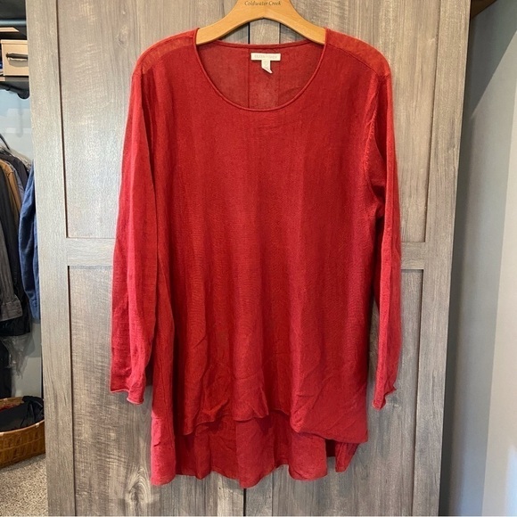Eileen Fisher Medium Linen Sweater tunic long sleeve high low hem - Picture 1 of 10